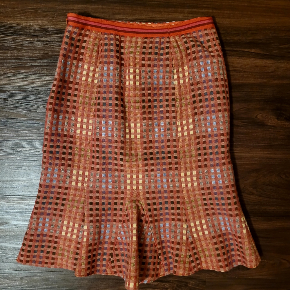 Etcetera Orange Tan Pleated Midi Pencil Skirt. NWOT